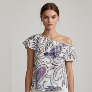 LOFT Women’s Off-Shoulder Paisley Linen Blend Blouse Size S